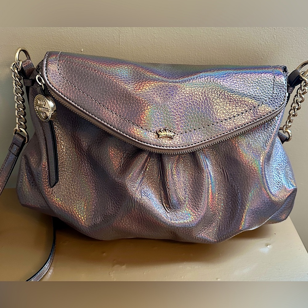 Juicy Couture Iridescent Gunmetal Mini Traveler Crossbody Bag